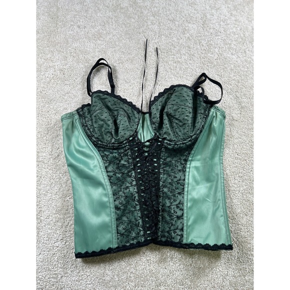 VTG Fredericks Of Hollywood‎ 36 Green Lace Corset Bondage Sexy Whimsigoth Witchy
